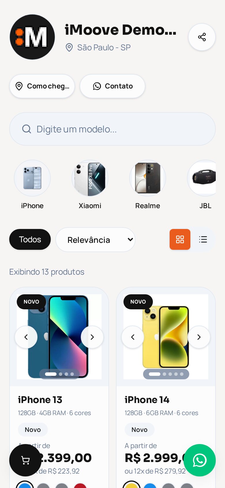 Catálogo real de demonstração iMoove